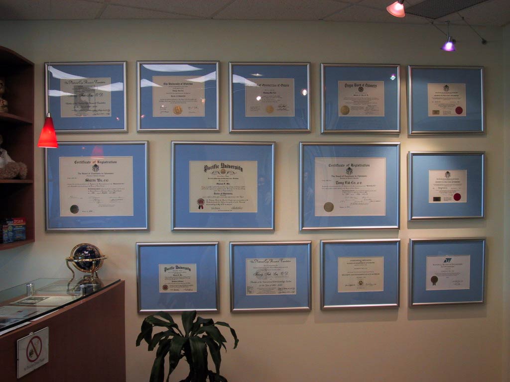 Dr Lee Certificate wall
